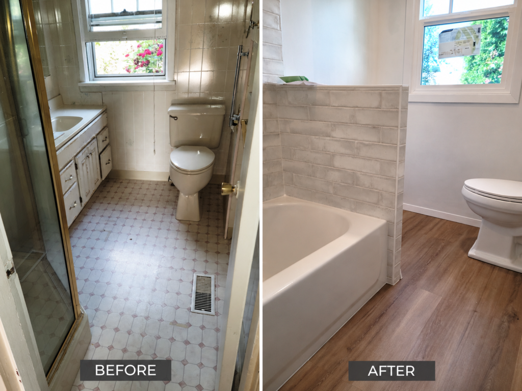 Before and after bathroom repair and update work by Earth Smart Building and Remodeling